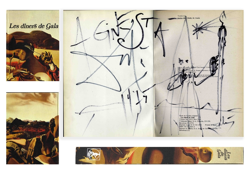Salvador Dali Signed Sketch Within His Book, ''Les Diners de Gala'' -- Near Fine Condition